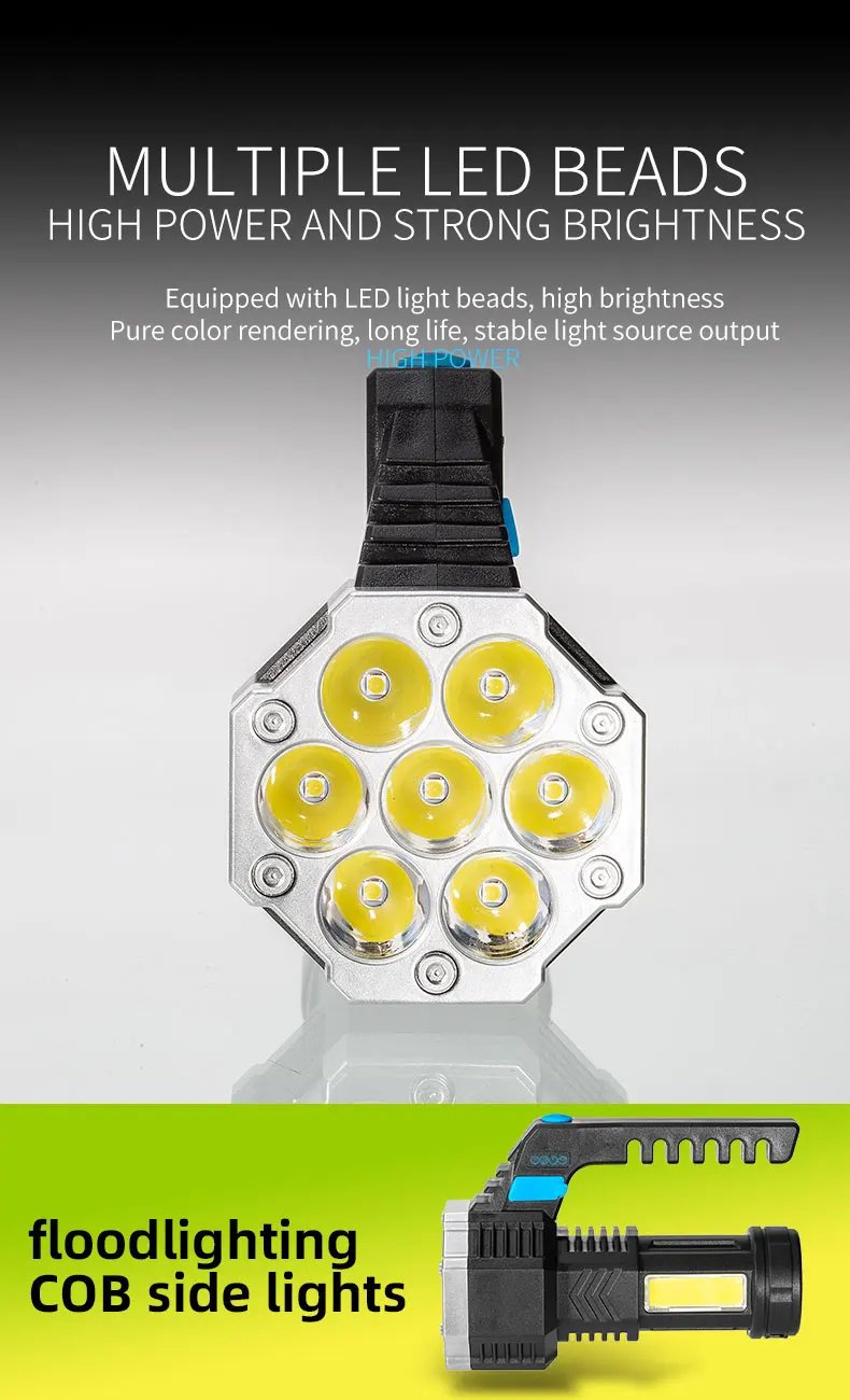 High Power LED Flashlights Camping Torch With 7 Lamp Beads And COB Side Light Rechargeable Outdoor Hiking Portable Hand Lantern High Power LED Flashlights Camping Torch With 7 Lamp Beads And COB Side Light Rechargeable Outdoor Hiking Portable Hand Lantern