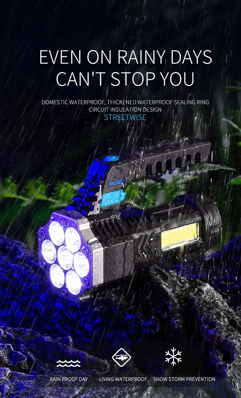 High Power LED Flashlights Camping Torch With 7 Lamp Beads And COB Side Light Rechargeable Outdoor Hiking Portable Hand Lantern High Power LED Flashlights Camping Torch With 7 Lamp Beads And COB Side Light Rechargeable Outdoor Hiking Portable Hand Lantern