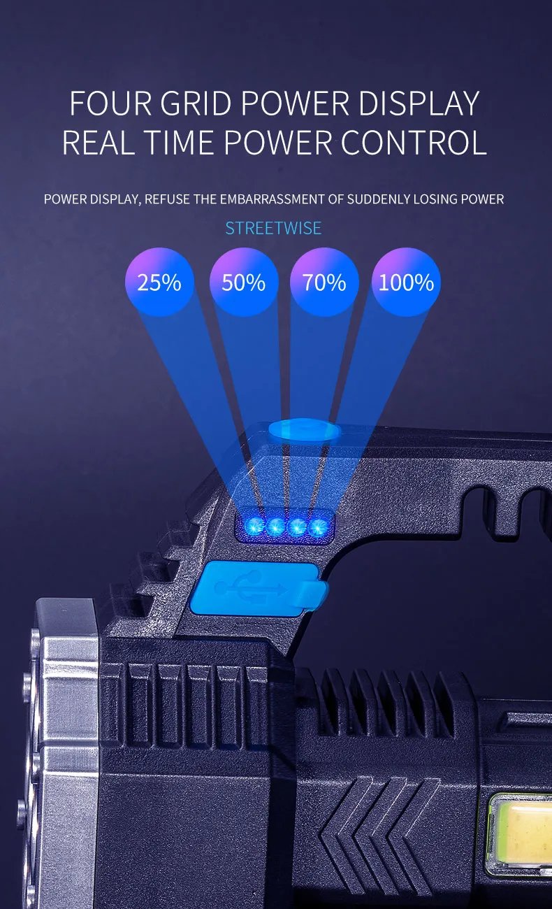 High Power LED Flashlights Camping Torch With 7 Lamp Beads And COB Side Light Rechargeable Outdoor Hiking Portable Hand Lantern High Power LED Flashlights Camping Torch With 7 Lamp Beads And COB Side Light Rechargeable Outdoor Hiking Portable Hand Lantern