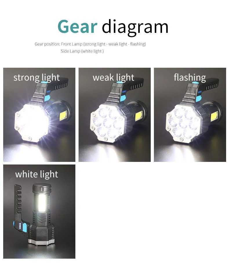 High Power LED Flashlights Camping Torch With 7 Lamp Beads And COB Side Light Rechargeable Outdoor Hiking Portable Hand Lantern High Power LED Flashlights Camping Torch With 7 Lamp Beads And COB Side Light Rechargeable Outdoor Hiking Portable Hand Lantern