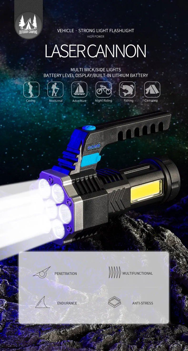 High Power LED Flashlights Camping Torch With 7 Lamp Beads And COB Side Light Rechargeable Outdoor Hiking Portable Hand Lantern High Power LED Flashlights Camping Torch With 7 Lamp Beads And COB Side Light Rechargeable Outdoor Hiking Portable Hand Lantern