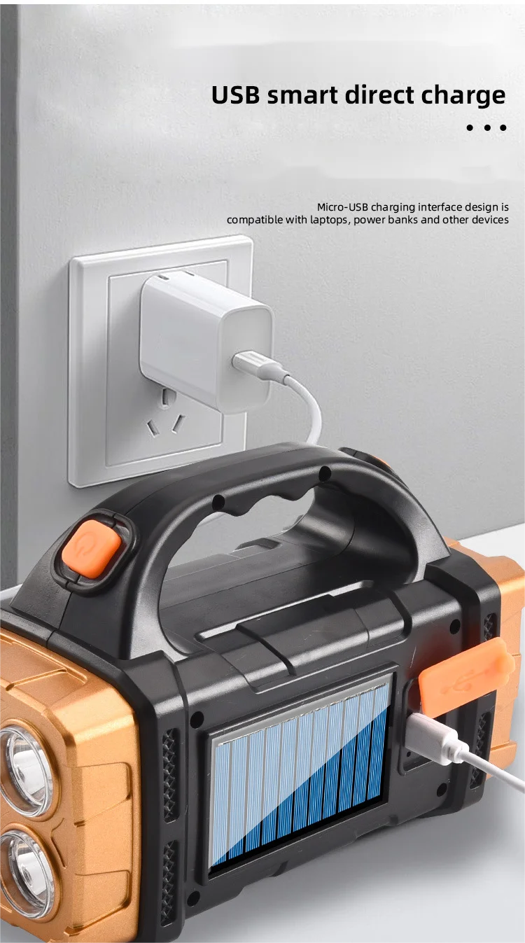 COB Multi-Functional Outdoor Emergency Portable Searchlight Solar Two-Color USB Rechargeable Outdoor Lighting Torch For Camping