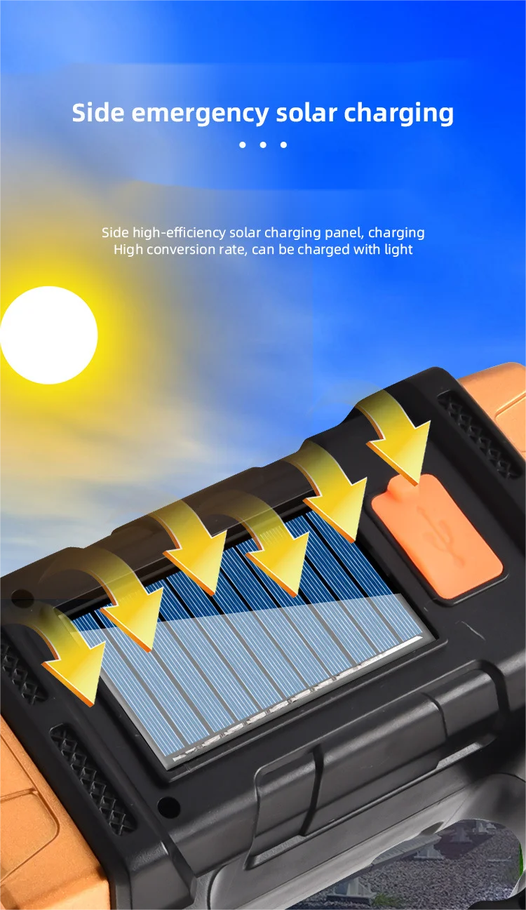 COB Multi-Functional Outdoor Emergency Portable Searchlight Solar Two-Color USB Rechargeable Outdoor Lighting Torch For Camping