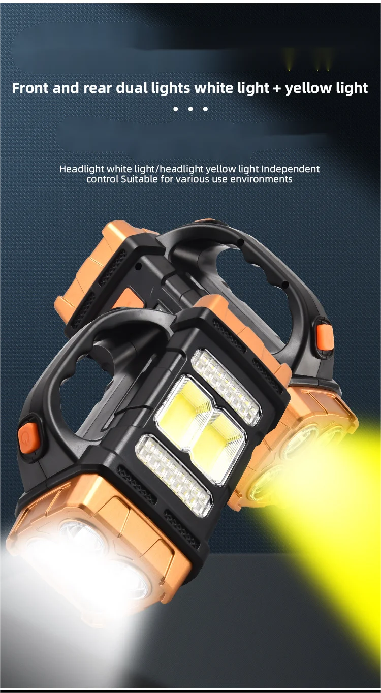 COB Multi-Functional Outdoor Emergency Portable Searchlight Solar Two-Color USB Rechargeable Outdoor Lighting Torch For Camping