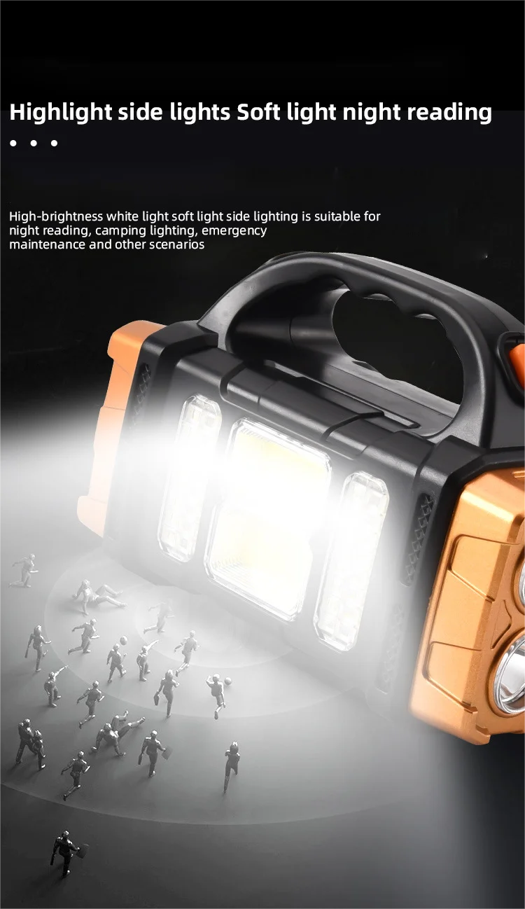 COB Multi-Functional Outdoor Emergency Portable Searchlight Solar Two-Color USB Rechargeable Outdoor Lighting Torch For Camping