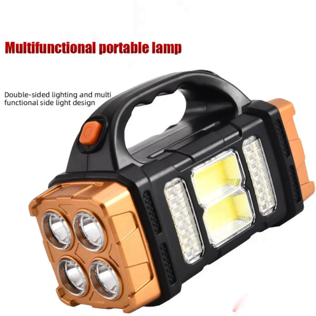 COB Multi-Functional Outdoor Emergency Portable Searchlight Solar Two-Color USB Rechargeable Outdoor Lighting Torch For Camping