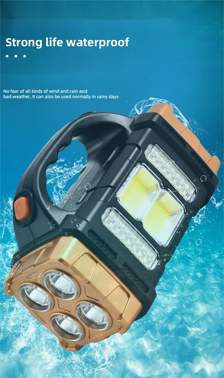 COB Multi-Functional Outdoor Emergency Portable Searchlight Solar Two-Color USB Rechargeable Outdoor Lighting Torch For Camping