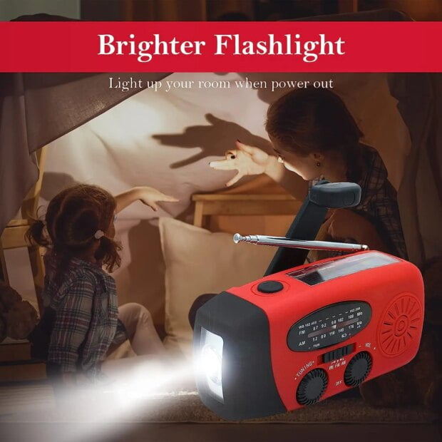 Solar Hand Crank Powered Camping Light With AM/FM Radio Outdoor 2000mAh USB Charging Multifunctional Hand Dynamo LED Flashlight - Image 4