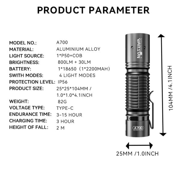 Warsun 18650 Flashlight Emergency Torch Type C Rechargeable Small Portable Lantern Hand Lamp Long Shot Camping Light 800 lumen - Image 4