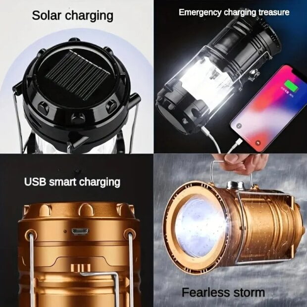 1pc Solar Rechargeable Lantern Outdoor Camping Lamp Solar Multifunctional Household Portable Strong Light Emergency Lantern - Image 5
