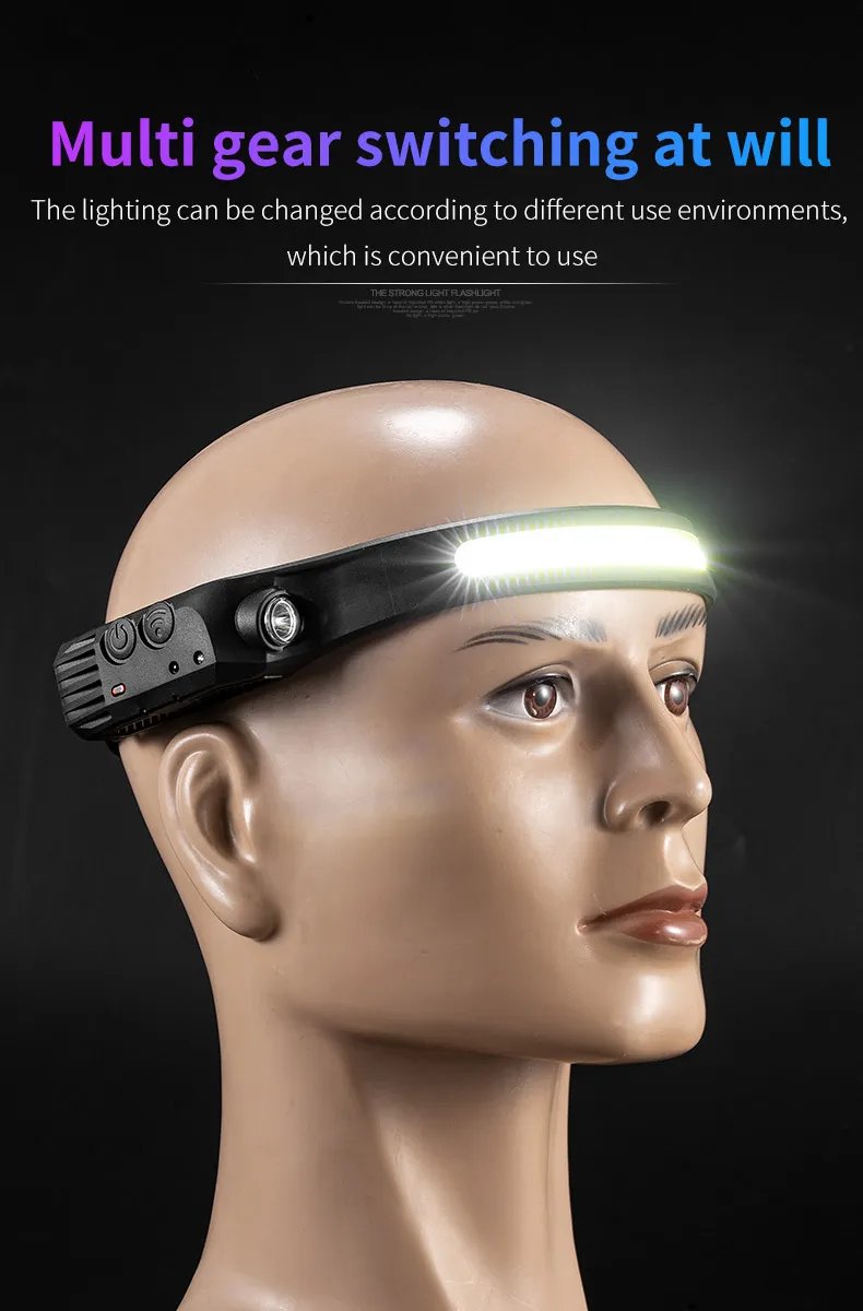 Induction Headlamp COB LED Sensor Head Lamp Built-in Battery Flashlight USB Rechargeable Head Torch 5 Lighting Modes Headlight