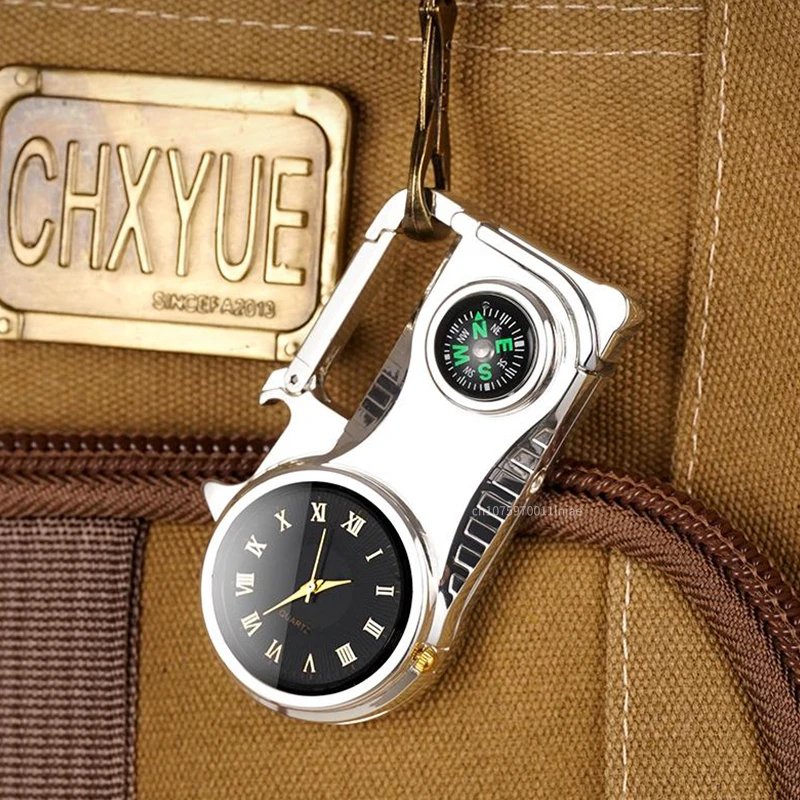 Outdoor Compass Keychain Inflatable Windproof Lighter Multi-function Watch Bottle Opener Red Flame Butane Lighters Survival Tool - Image 2