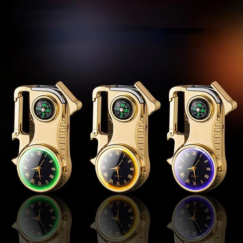 Outdoor Compass Keychain Inflatable Windproof Lighter Multi-function Watch Bottle Opener Red Flame Butane Lighters Survival Tool - Image 6