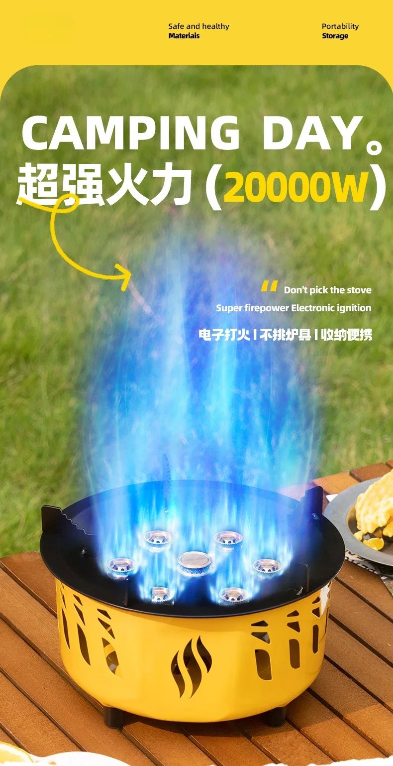 20000W 7-Core Camping Stove Strong Fire Power Portable Tourist Camping Burners Folding Hiking Picnic BBQ Cooking Equipment