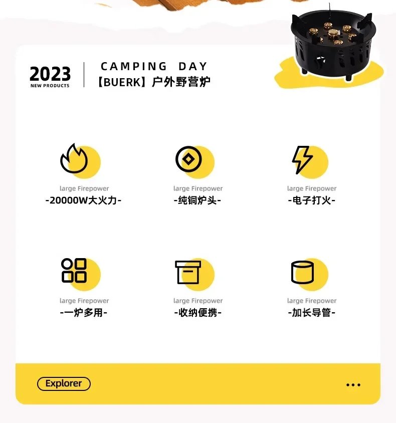 20000W 7-Core Camping Stove Strong Fire Power Portable Tourist Camping Burners Folding Hiking Picnic BBQ Cooking Equipment