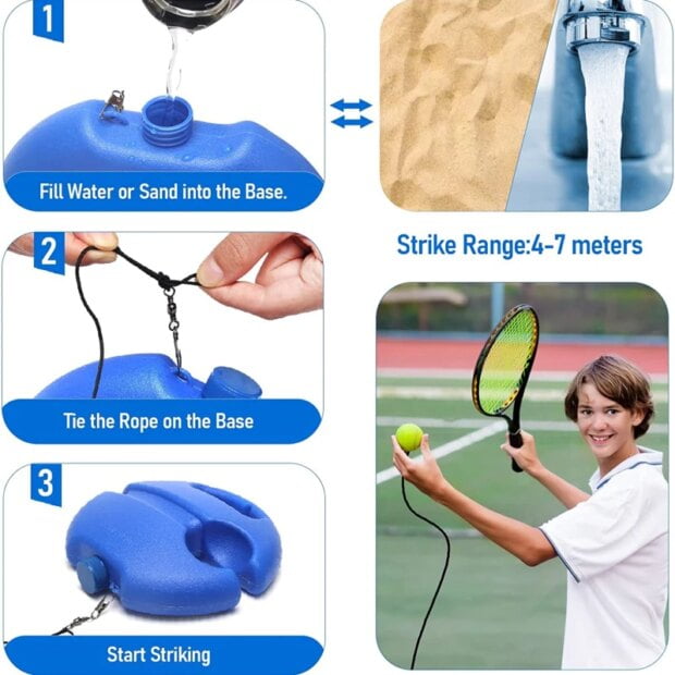 Heavy Duty Tennis Training Aids Base With Elastic Rope Ball Practice Self-Duty Rebound Tennis Trainer Partner Sparring Device - Image 6