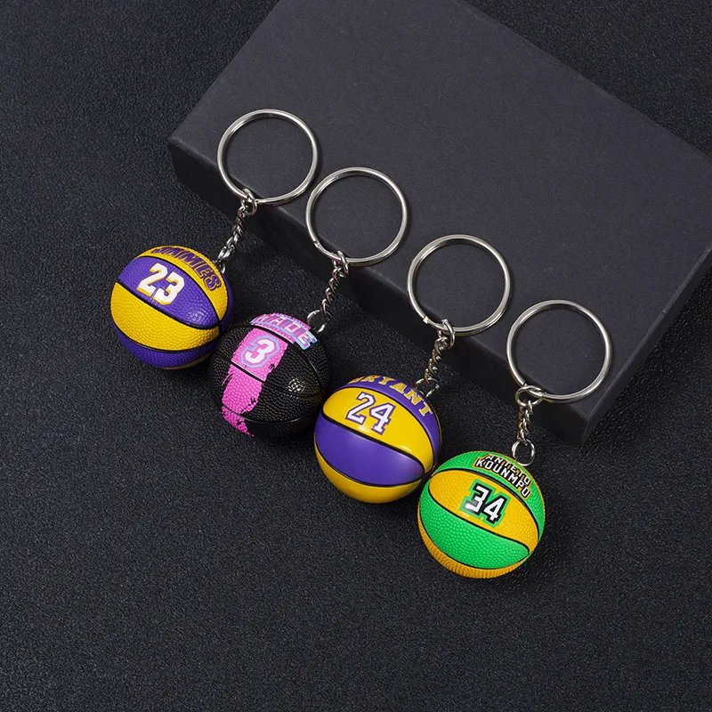 Basketball Keychain Star Name Souvenir Keyring Bag Pendent Rubber PVC Match Ball Sport Fans Collectible Gift for Friends