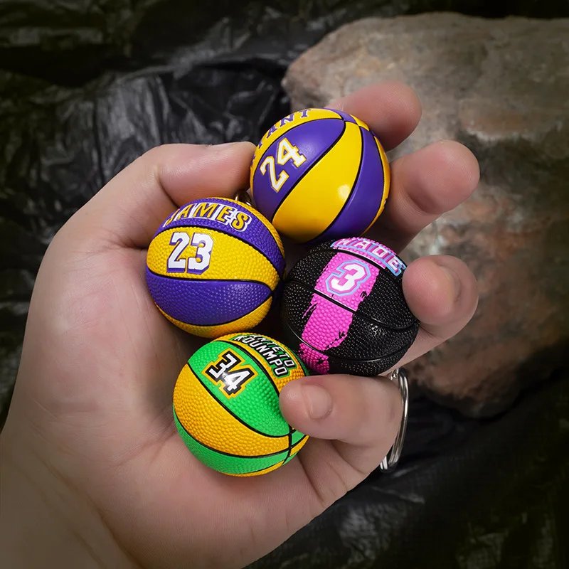 Basketball Keychain Star Name Souvenir Keyring Bag Pendent Rubber PVC Match Ball Sport Fans Collectible Gift for Friends