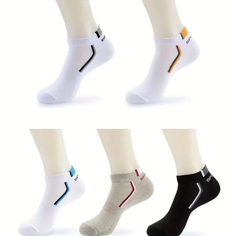 5pairs Men's Fashion Sports Socks, Striped Cotton Sweat Absorption Breathable Comfortable Ankle Socks - Image 6