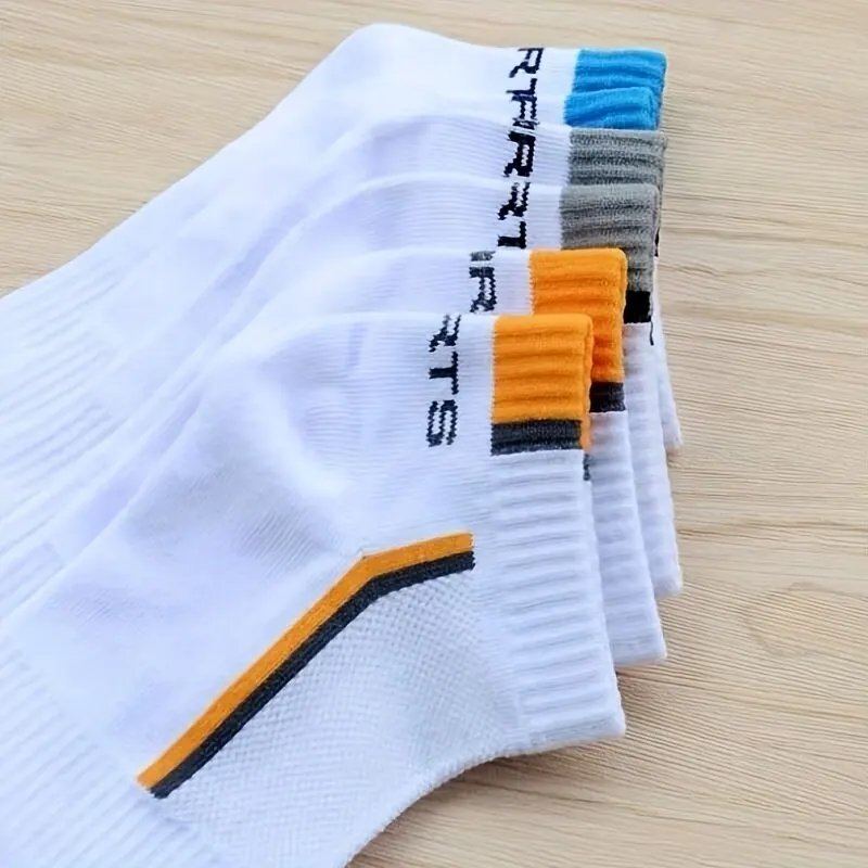 5pairs Men's Fashion Sports Socks, Striped Cotton Sweat Absorption Breathable Comfortable Ankle Socks - Image 4