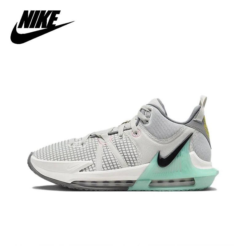 Original Nike LeBron Witness 7 EP James Man's Basketball Shoes Low Top Wear Resistant Non-slip Grayish Green Sneakers DM1122-006