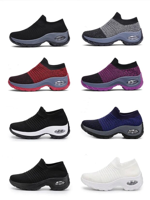 Women's Casual Sports Socks Sneakers Fashionable Thick Sole Air Cushion, Elevated Sloping Heel Rocking Shoes - Image 7