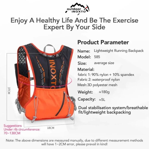 INOXTO- Ultra Lightweight Running Backpack Hydration Vest, for Bicycle Marathon Hiking - Image 3