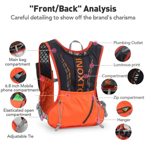 INOXTO- Ultra Lightweight Running Backpack Hydration Vest, for Bicycle Marathon Hiking - Image 2