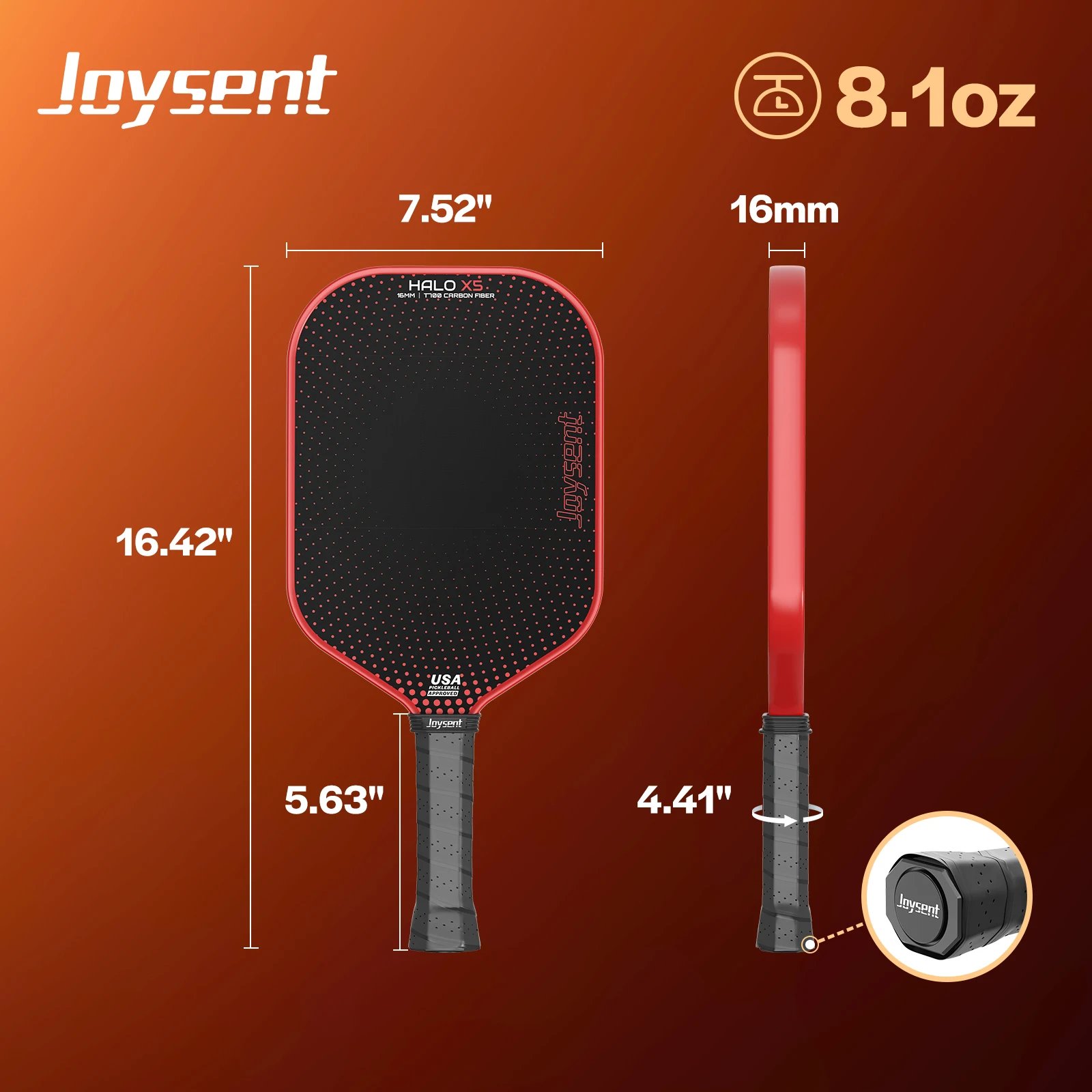Joysent Pickleball Paddles USAPA T700 Raw Carbon Fiber Surface Pickleball Rackets 8.1oz PP Honeycomb Core 16MM For Men Women - Image 5